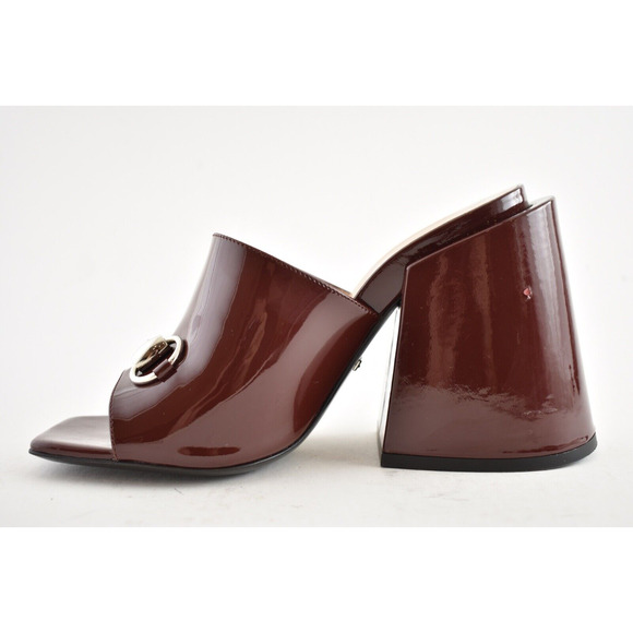 Gucci Lexi 105 Red Bordeaux Patent Backless Sandal Mule Block Heel Pump 36.5 - Picture 8 of 12